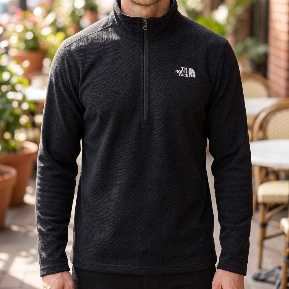 The North Face Mens Black Quarter Zip Pullover Textured Fleece Mock Neck XL